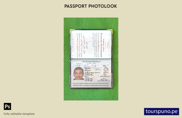 Plantilla de aspecto fotográfico para pasaporte de Djibouti lista para imprimir